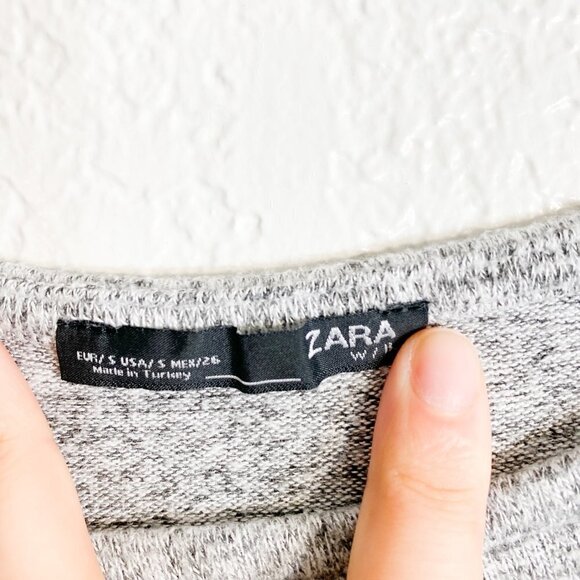 ☀️ ZARA Gray Hi Low Sweater Top Size Small Leather Detailing Oversize Casual - Picture 4 of 5